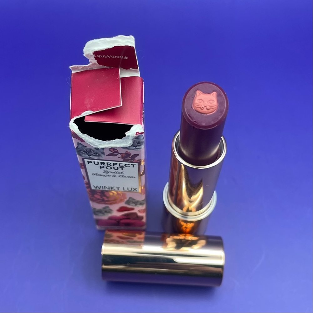 WINKY LUX Purrfect Pout Lipstick Bold Purple Shade Frisky NIB New Semi-Sheer 403